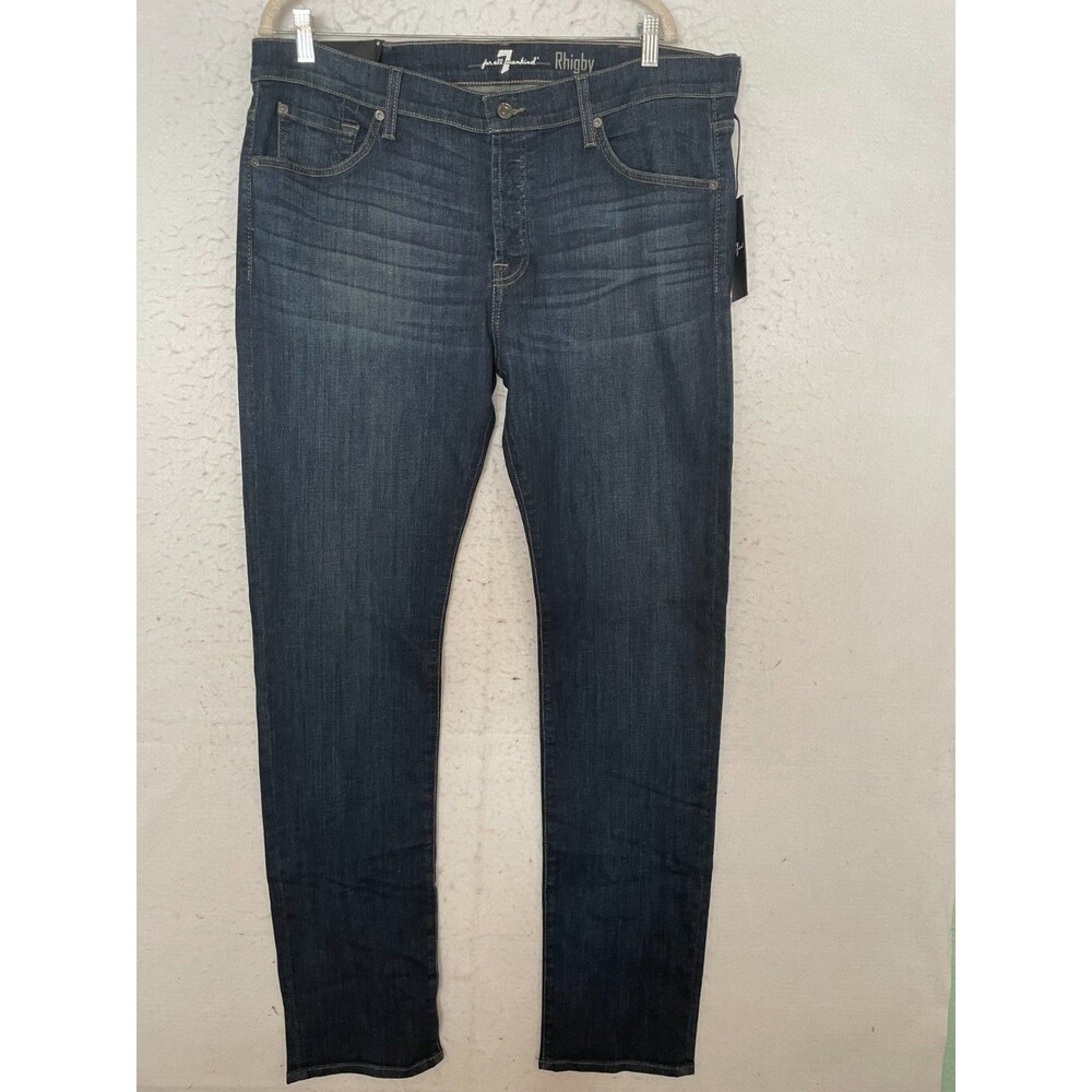 7 For All Mankind Mens 40 Jeans Skinny Straight RHIGBY Dark Blue Denim NWT NEW